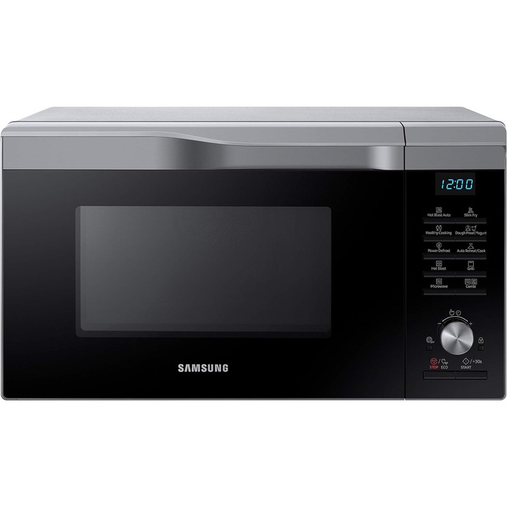Cuptor cu microunde Samsung MC2BM6035CS/EG, 900W, 28l, interior ceramic, tehnologie HotBlast, Power Defrost, Negru/Argintiu