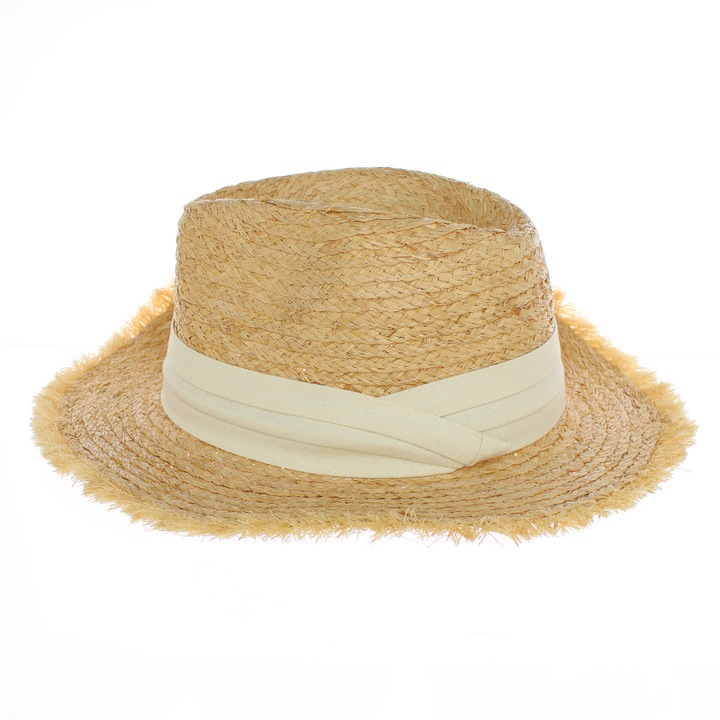 Palarie de soare, dama, bor mare, ButicCochet, din paie, marime universala, cu banda textila decorativa, Bej - PAL1474