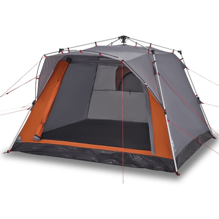 Cort camping cabana 4 persoane vidaXL, gri/portocaliu, setare rapida, 6.98 Kg