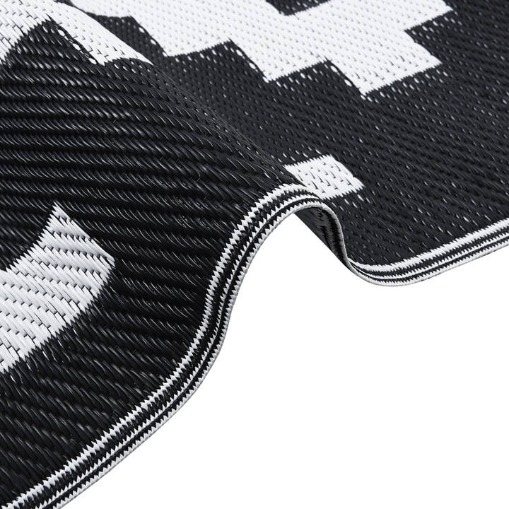 Килим за открито vidaXL, ARAKIL, бяло и черно, 190x290 см, PP