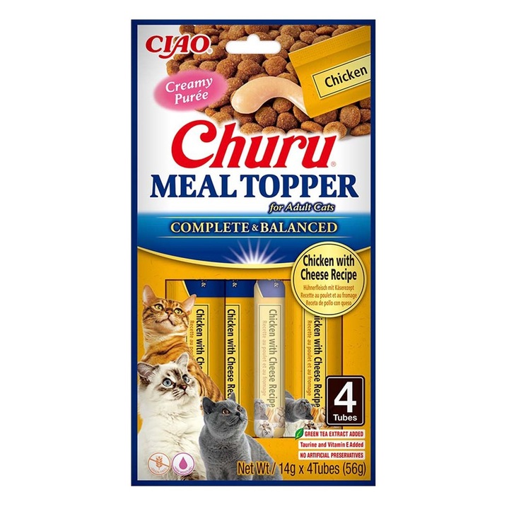 Pasta pentru hrana pisici, INABA, Churu Meal Topper, pui cu branza, 4x14g