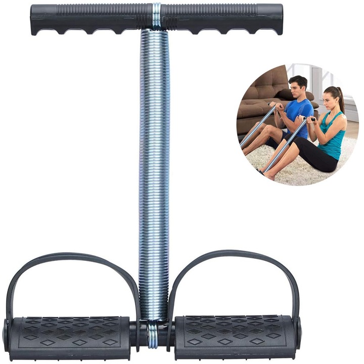Aparat multifunctional pentru fitness QttvbTna, arc elastic premium, ergonomic, negru, 32x26cm