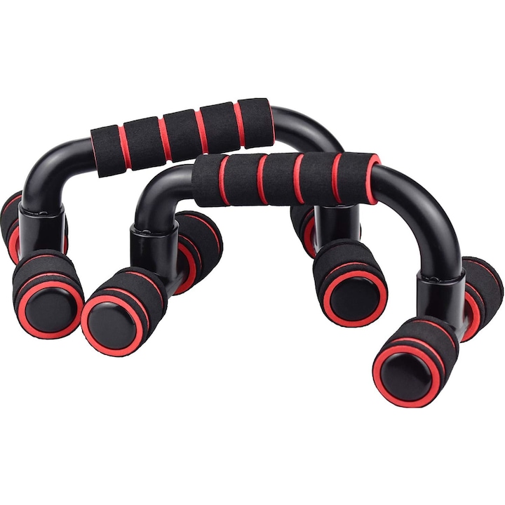 Set 2 Manere push-up pentru flotari, QttvbTna, spuma, negru/rosu