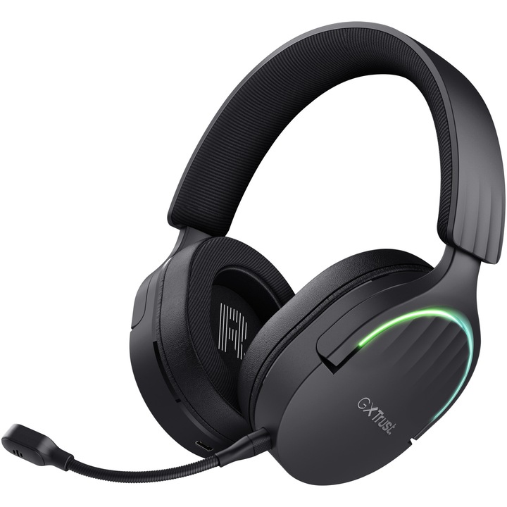 Безжични слушалки gaming Trust GXT491 FAYZO, 7.1 USB съраунд звук, RGB, до 22 часа живот на батерията, шумопотискане, микрофон, съвместим с лаптоп, PS5, PS4, черен