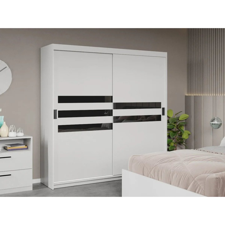 Dulap dormitor, Glass, Alb, 184cm, Pal Melaminat, Usi Glisante
