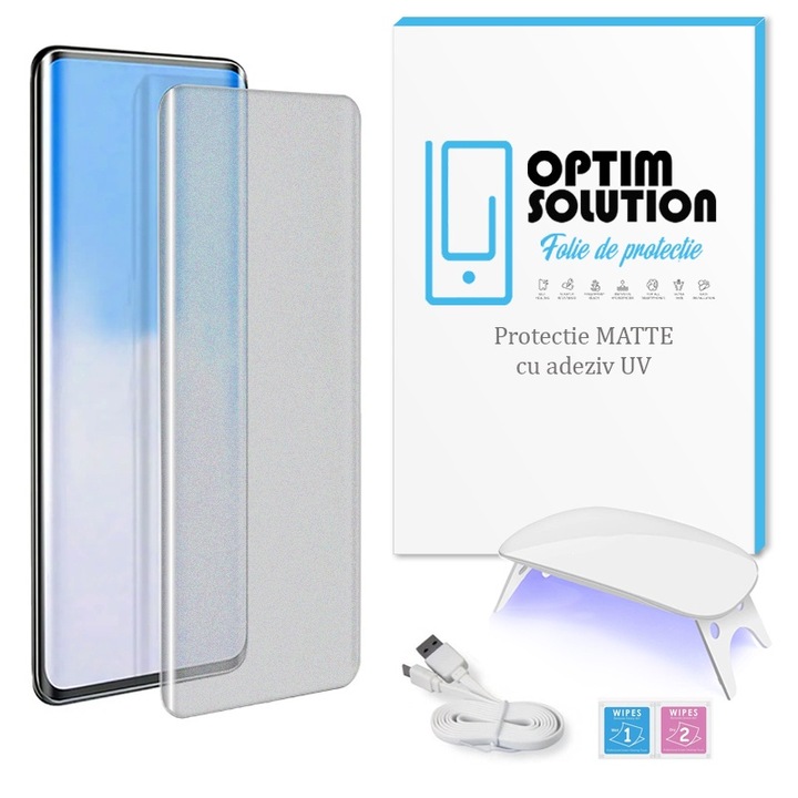 Матово UV защитно фолио за BLU G52L, Optim Solution, Hydrogel with UV Silicone Adhesive, Complete kit with lamp and type C cable, Paper Texture, NoReflexion, Shock Absorbing, Clear
