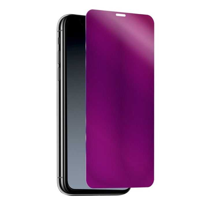 Folie de protectie pentru iPhone 15 Pro Max, Mirror Effect Glass, Full Glue, Full Cover, Instalare usoara, Efect de oglinda, Violet