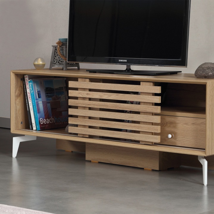 Comoda TV Model Lulu125Lk, 125x50x41 cm, Stejar