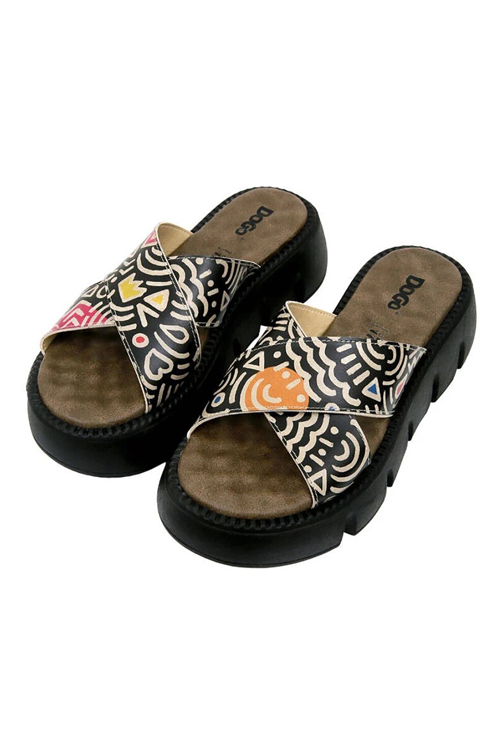 DOGO SHOES, Sandale din piele ecologica Abstract Outline, Negru