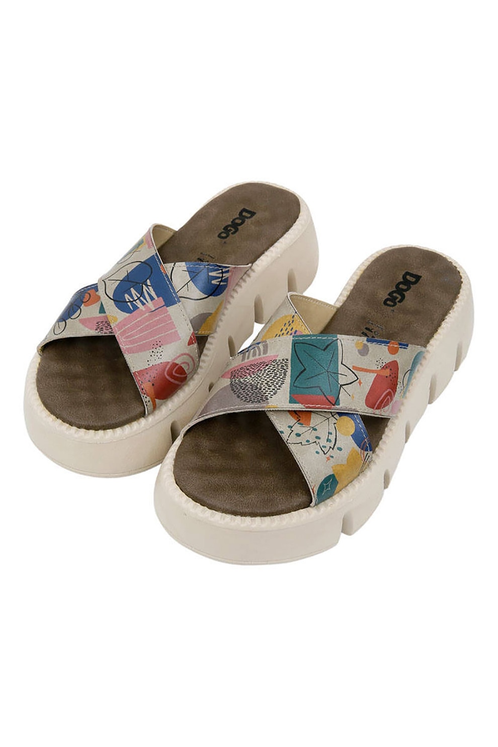 DOGO SHOES, Sandale din piele ecologica Abstract Leaves, Albastru