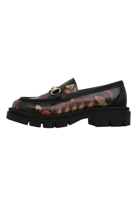 DOGO SHOES, Pantofi loafer din piele ecologica Pure Reflection, Auriu/Negru stins/Maro nisip