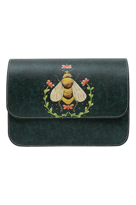 DOGO SHOES, Geanta crossbody din piele ecologica cu imprimeu, Negru stins, Verde marin, Alb murdar