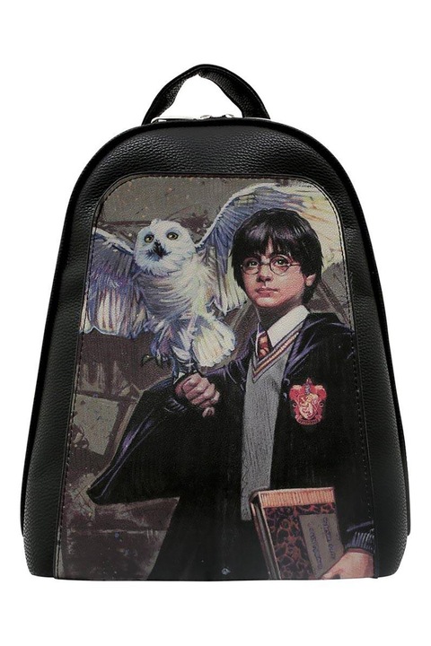 DOGO SHOES, Rucsac din piele ecologica cu imprimeu, Negru stins, Maro nisip, Alb optic