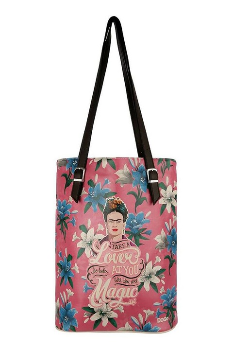 DOGO SHOES, Geanta tote din piele ecologica cu model, Albastru pastel, Alb murdar, Roz prafuit