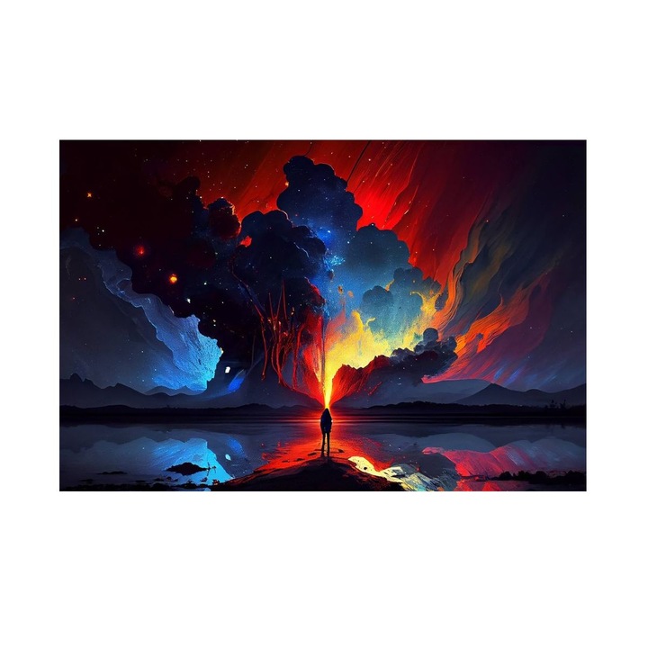 Tablou Abstract Cu Peisaj, Vis de Noapte, MDF, 90x60 cm