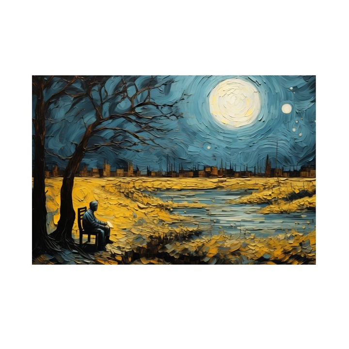 Tablou Peisaj Lunar, Lumina Lunii, MDF, 90x60 cm