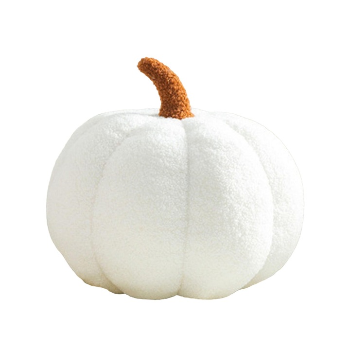 Dekoratív párna, QttvbTna, Sütőtök design, Pamut, 20 cm, Fehér