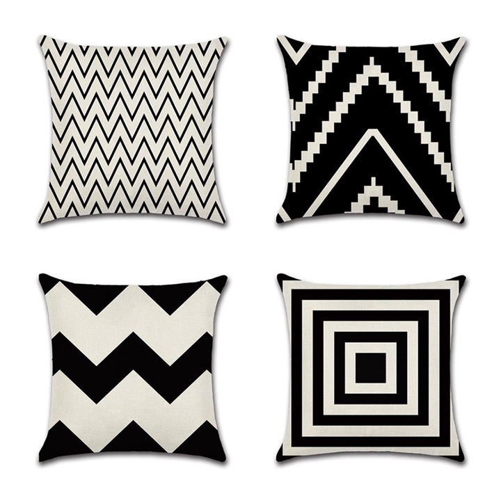 Комплект от 4 калъфки за възглавници, BGHYHYHI, геометрични, черно/бели, 45x45см