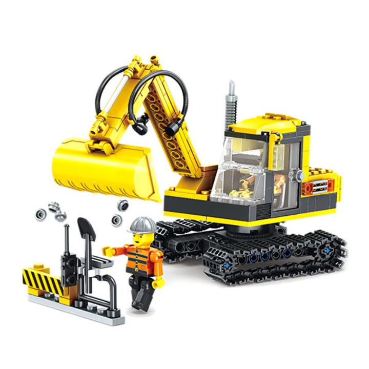 Excavator Constructor pentru copii, Lant, 264 piese, Galben