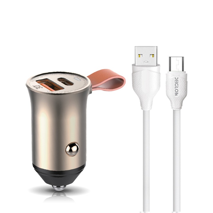 Incarcator auto 12V NORDIC 30W, USB-A, USB-C, PD3, QC4, + cablu Micro USB, Supersonic