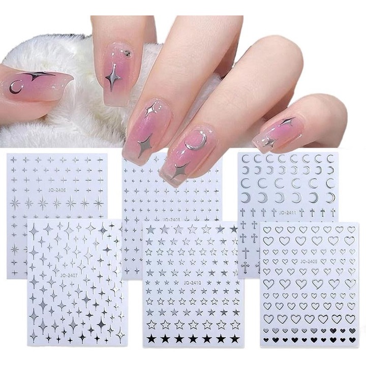 Set Unghii Decorative, 6 Modele, Autocolante 3D, Multifunctionale, PVC Impermeabil