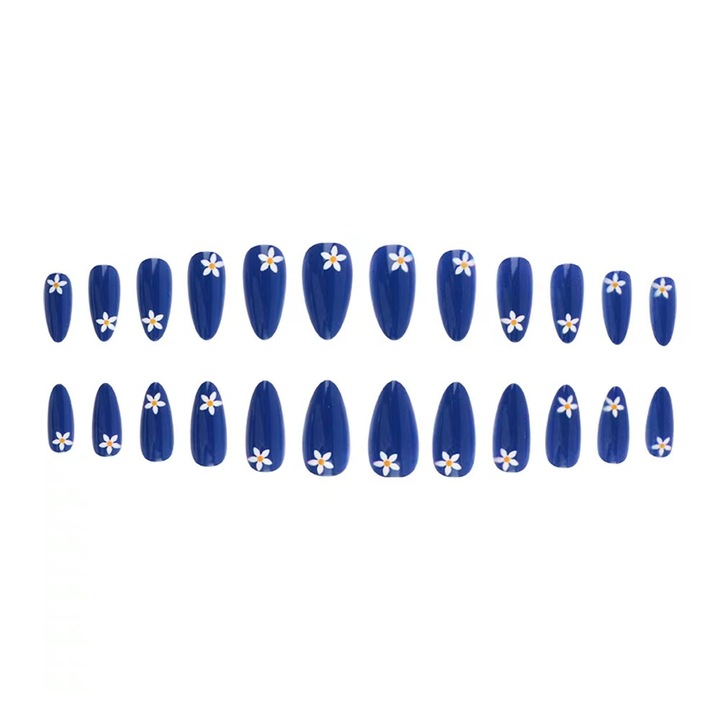 Set 24 unghii false, Tip press on, Albastru