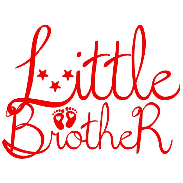 Sticker Exterior cu stelute si pasi cu textul "Little brother" - fratele mai mic, Vinyl Rosu, 25 cm