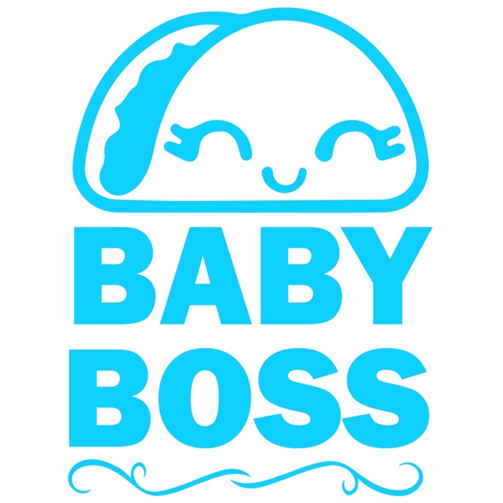 Sticker Exterior cu textul "Baby boss" - sef/patron bebelus copilarie, Vinyl Albastru, 30 cm