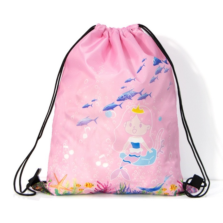 Плажна раница Zhuoqiao, материал Оксфорд, щампа на русалка, розова, 43x34см