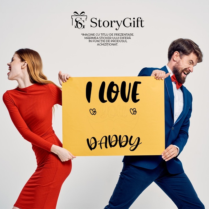 Външен стикер за баща, обичан от децата си - послание със сърца на английски, черен винил, 70 см