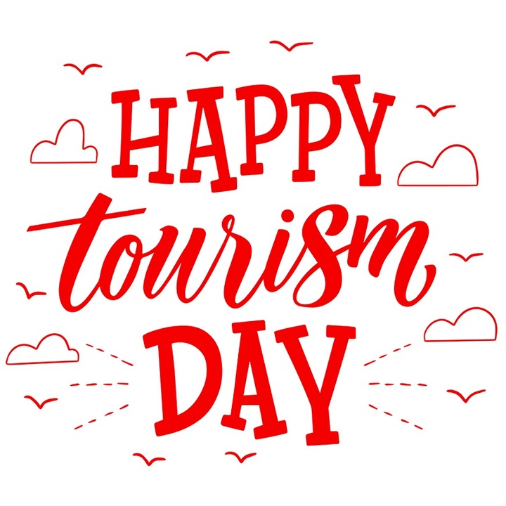 Sticker Exterior cu urarea in engleza "Happy tourism day" - zi de turism fericita, Vinyl Rosu, 40 cm