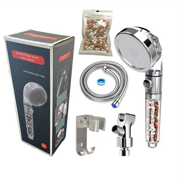 Set cap de dus cu filtru, cu accesorii, 3 functii, argintiu