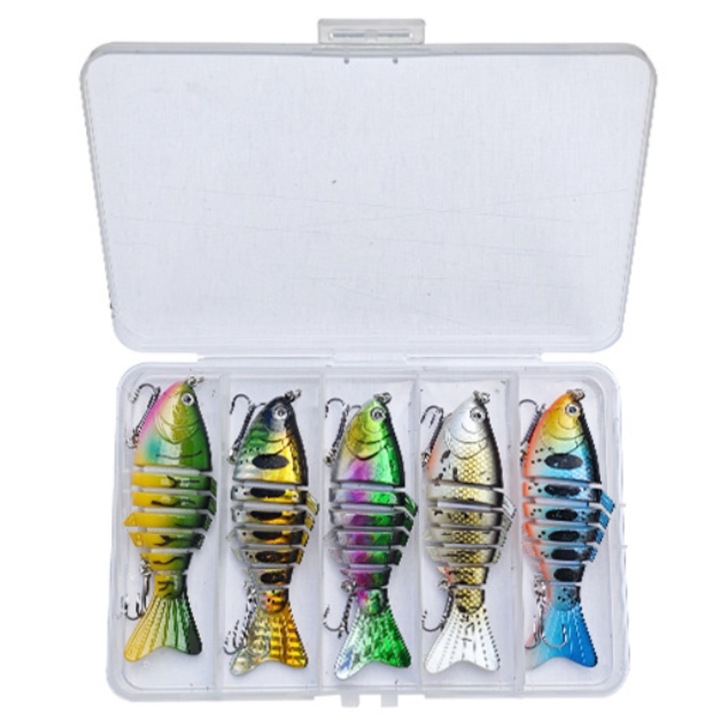 Set 5 vobler articulat cu 7 segmente, 10cm, OEMG®, 16gr, pentru pescuit la pesti rapitori, multicolor