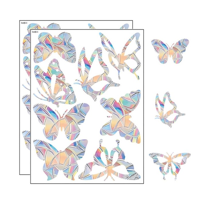Set 2 stickere auto-adezive, BOMSTOM, tip oglinda decorativa, Fluturi 3D, Multicolor, 22x30cm
