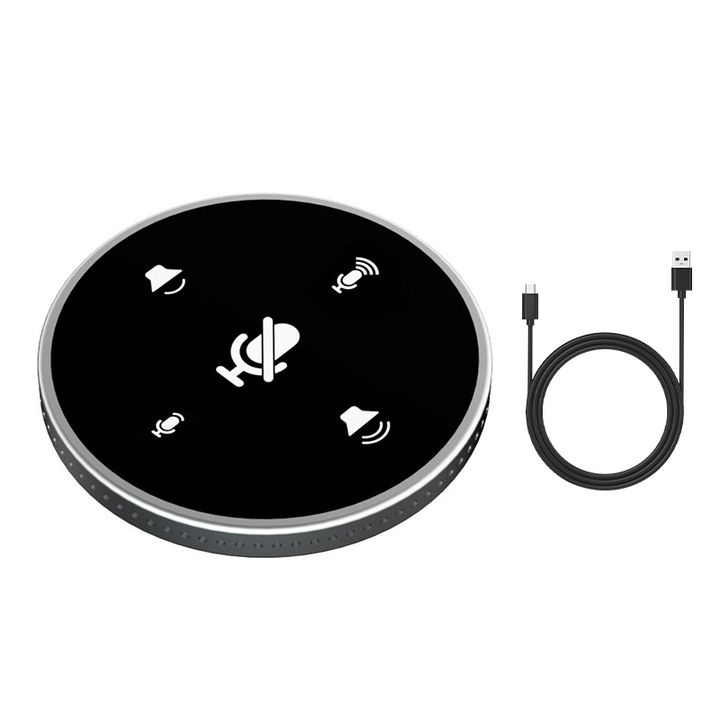 Микрофон, JESWO®, Професионален, конферентен, с високоговорител, USB конектор, Plug & Play, шумопотискане, 360° всепосочно, поточно предаване на живо, видеозапис, черен