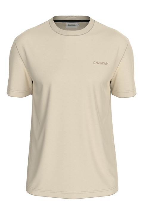 CALVIN KLEIN, Памучна тениска с овално деколте, Тъмнобежово