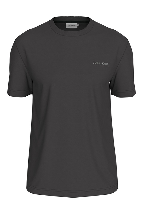 CALVIN KLEIN, Памучна тениска с овално деколте, Черен/Сив