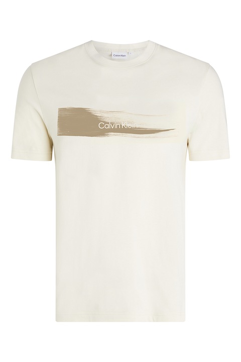CALVIN KLEIN, Памучна тениска с принт, Тъмнобежово