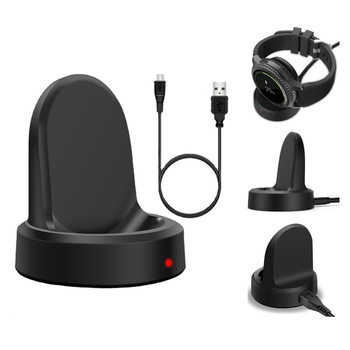 Incarcator pentru ceas inteligent, Negru, 1M, pentru Samsung Galaxy Gear S3 Classic / Frontier