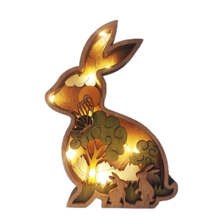 Statuie de animale 3D, Decor creativ din lemn pentru padure cu lumina, Siluete sculptate manual pentru decorul casei, Accente sculpturale pentru perete, birou si raft, Fluture