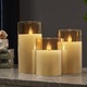 3 db, barna üveg lángmentes gyertya készlet, elemes, villogó LED-ek, Φ 7,5 cm / H 10 cm 12 cm 15 cm