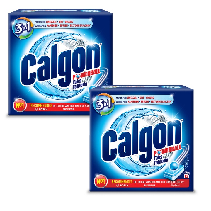 Set 2 cutii cu tablete anticalcar, Calgon, 3in1, 2x 15 tablete