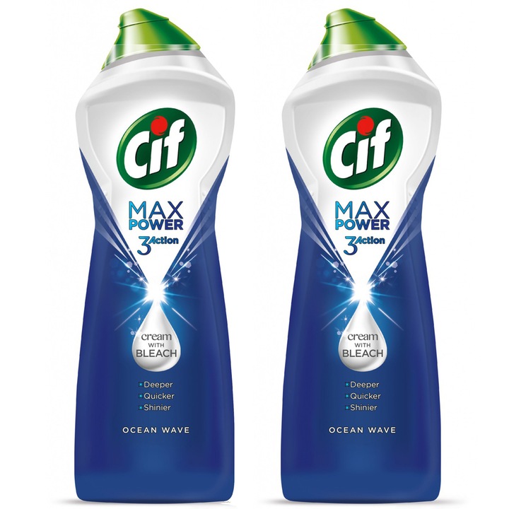 Set 2 solutii curatare Cif Max Power Ocean Wave, efect de albire, 1300ml
