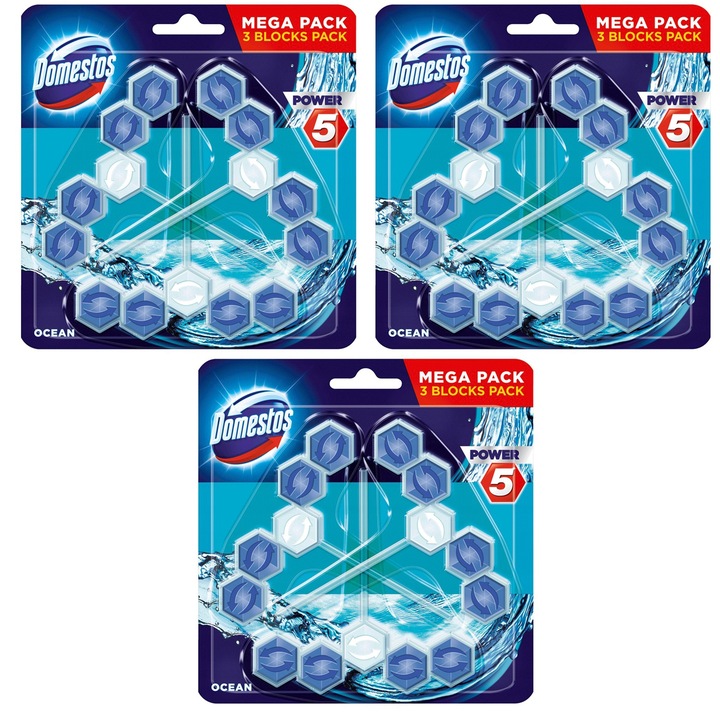 Odorizant toaleta, Domestos, Trio Power, Ocean, 9x55g