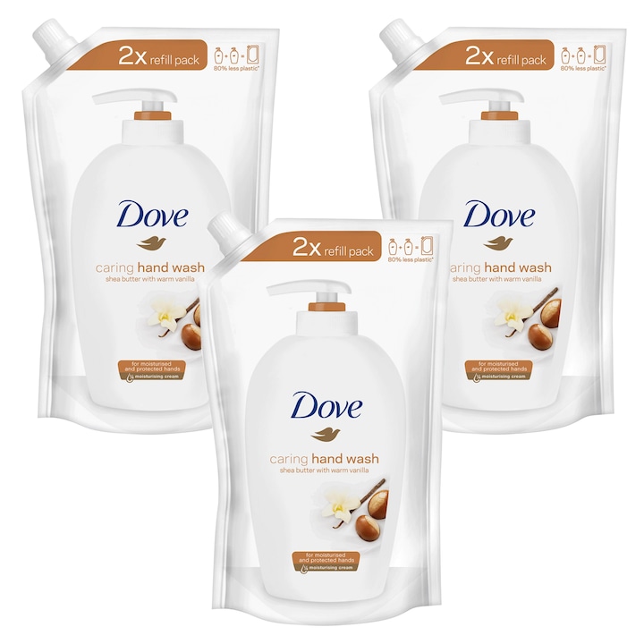 Комплект от 3 пълнителя за течен сапун Dove Shea Butter Vanilla, 3x500 ml