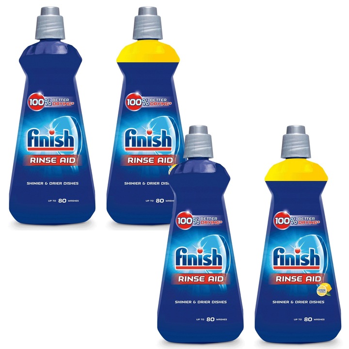 Set Nablyszczacz Finish pentru Masina de Spalat Vase, Lemon si Regular, 4x400ml