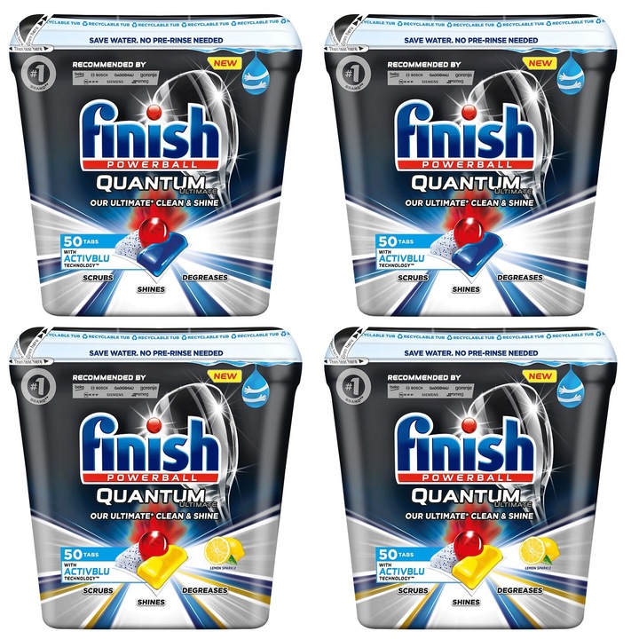 Set 200 capsule detergent vase Finish, Quantum Ultimate ActivBlu