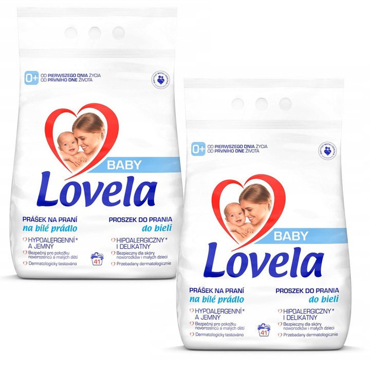 Detergent rufe, Lovela Baby, hipoalergenic, set, 2x4,1kg, alb