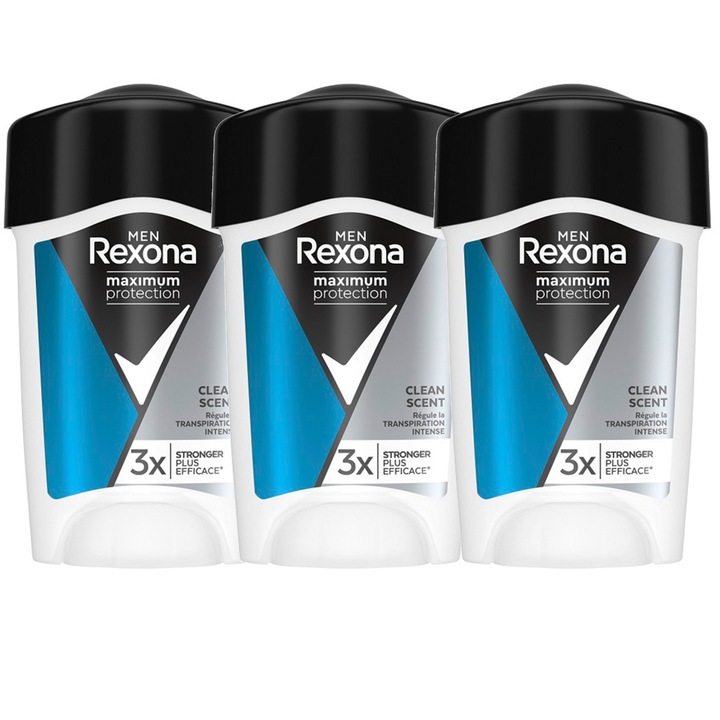 Set 3 antiperspirante, Rexona, Men Maximum Protection Clean Scent, 3 x 45 ml