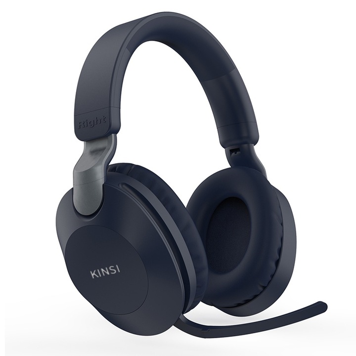 Bluetooth 5.1 безжични слушалки за игри, KINSI, Сгъваем въртящ се микрофон, Мултиплатформа, Син